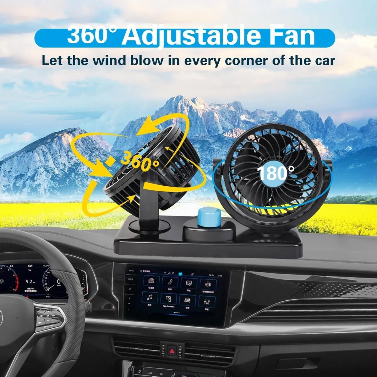 Ventilador Doble para Carro 12V – Giro 360° y Potente Circulación de Aire 🚗💨❄️