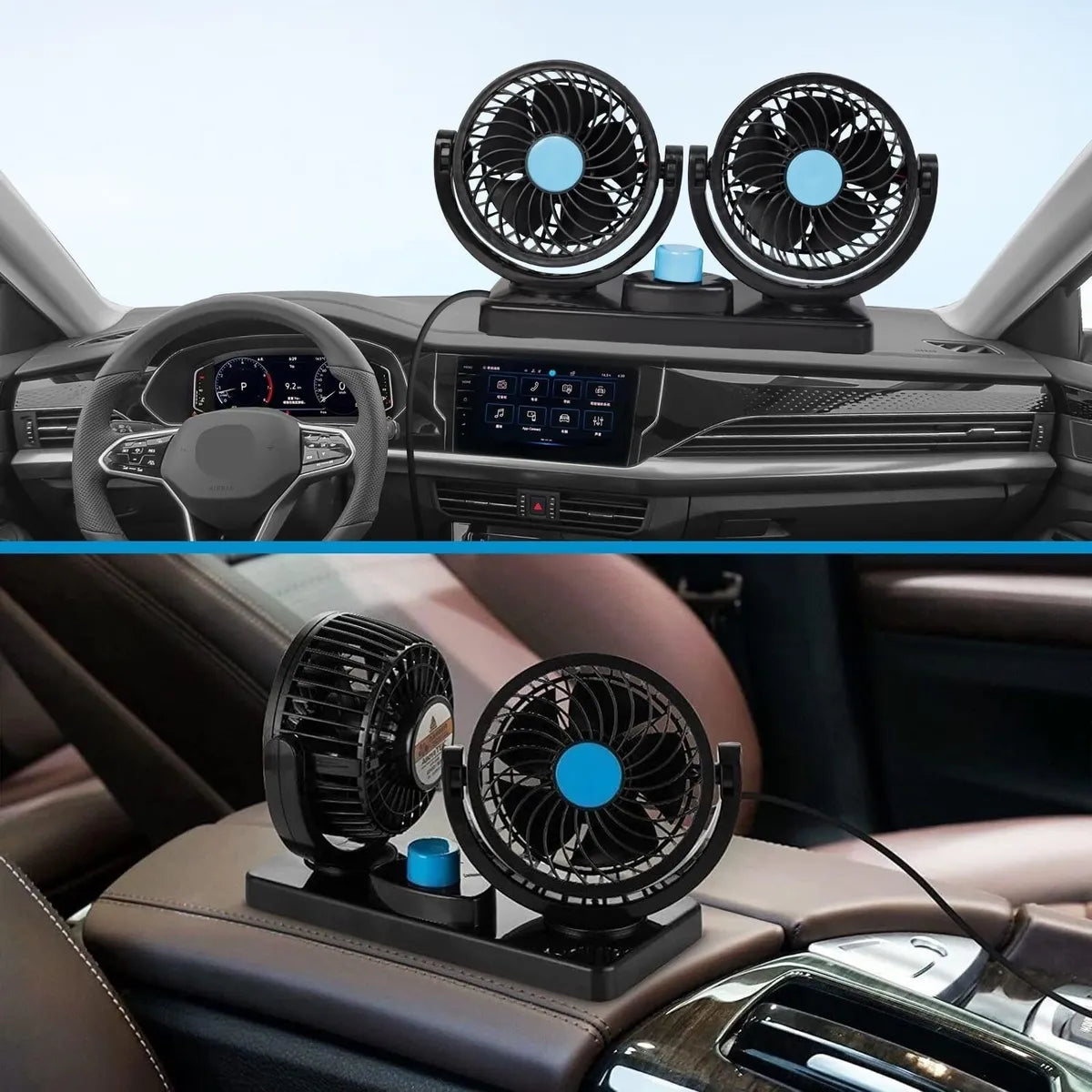 Ventilador Doble para Carro 12V – Giro 360° y Potente Circulación de Aire 🚗💨❄️