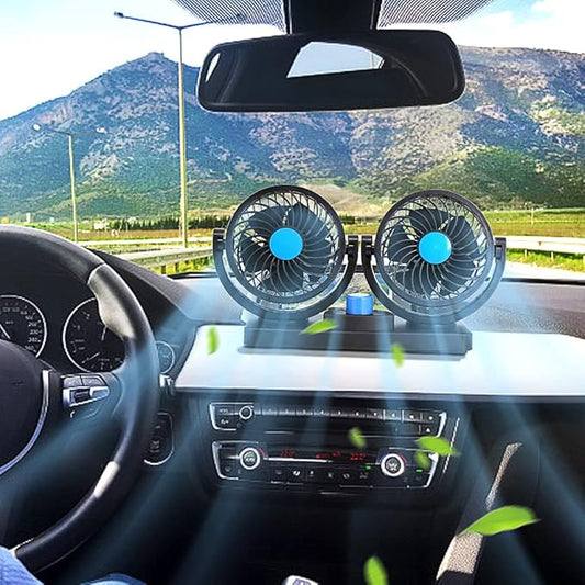 Ventilador Doble para Carro 12V – Giro 360° y Potente Circulación de Aire 🚗💨❄️