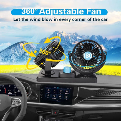 Ventilador Doble para Carro 12V – Giro 360° y Potente Circulación de Aire 🚗💨❄️